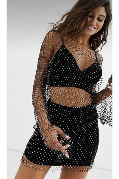 Kristal Taşlı File Elbise Kristal Taşlı File Elbise