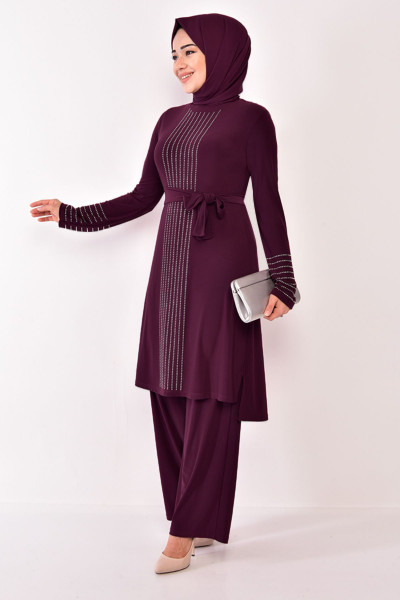 Taş Detay Kombin Mürdüm Asm2585