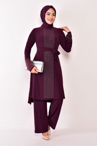 Taş Detay Kombin Mürdüm Asm2585