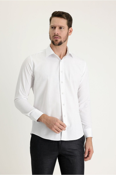 Uzun Kol Slim Fit Dar Kesim Desenli Pamuklu Gömlek Uzun Kol Slim Fit Dar Kesim Desenli Pamuklu Gömlek