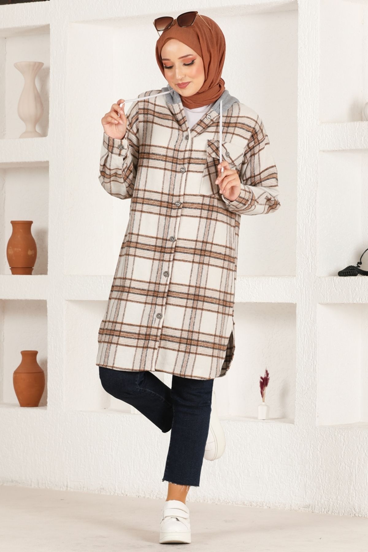 Kapüşonlu Tunik PLV3511 Kahverengi Kapüşonlu Tunik PLV3511 Kahverengi
