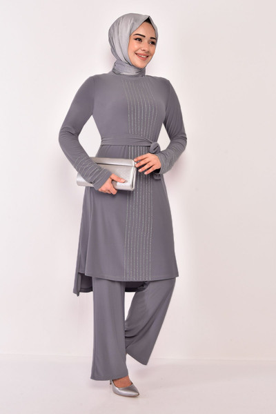 Taş Detay Kombin Gri Asm2585