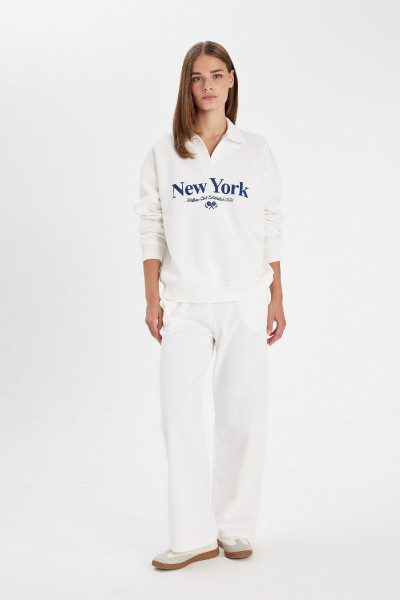 Relax Fit Polo Yaka Baskılı Kalın Sweatshirt D5295ax24au