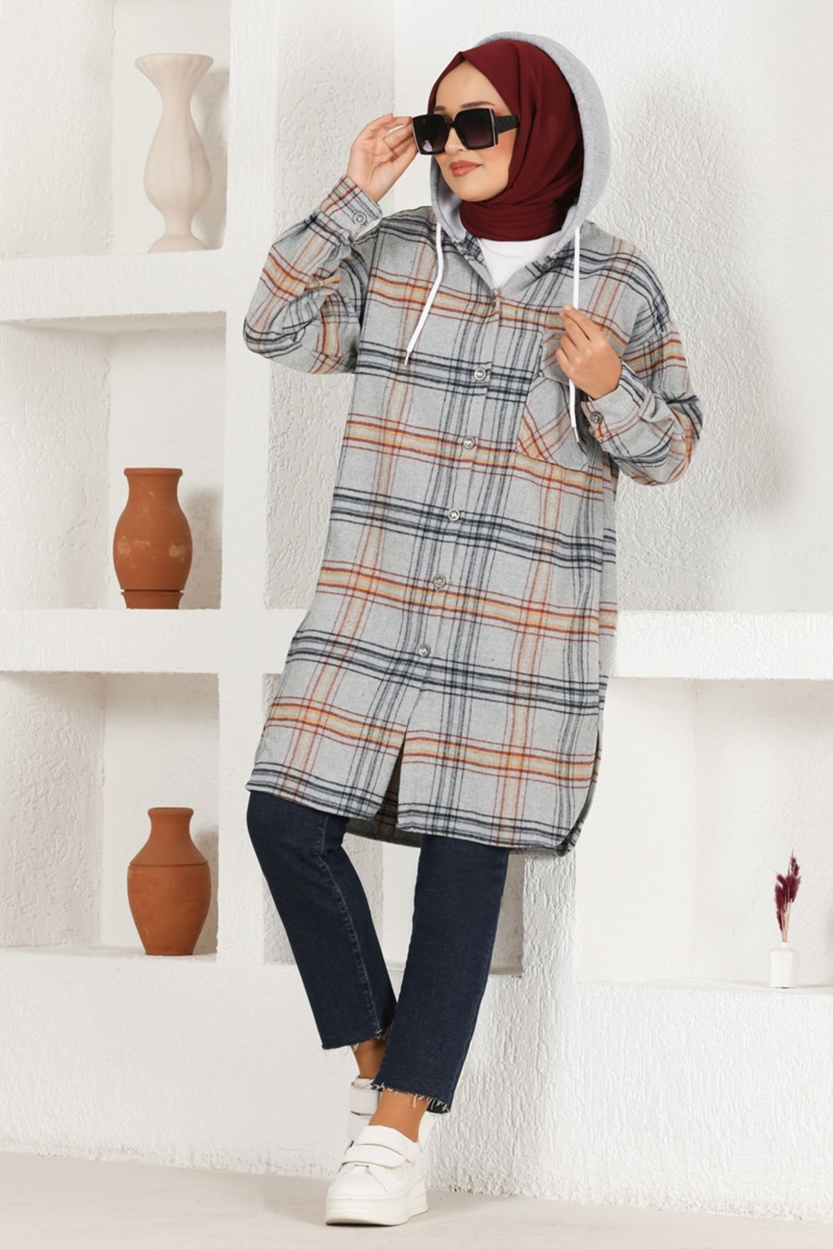 Kapüşonlu Tunik PLV3511 Gri Kapüşonlu Tunik PLV3511 Gri