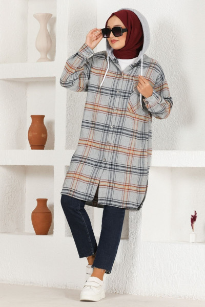 Kapüşonlu Tunik PLV3511 Gri Kapüşonlu Tunik PLV3511 Gri