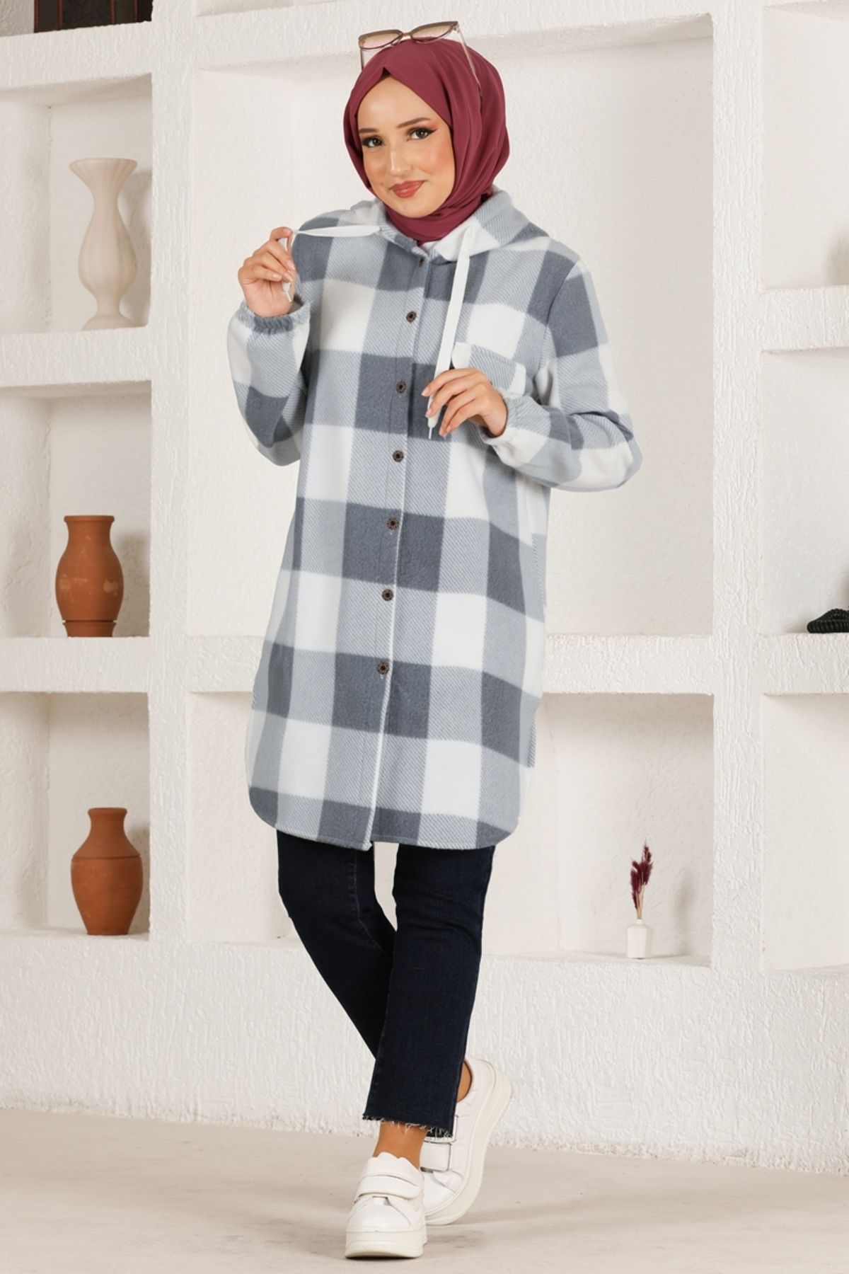 Kapüşonlu Triko Tunik HDL5150 Gri Kapüşonlu Triko Tunik HDL5150 Gri