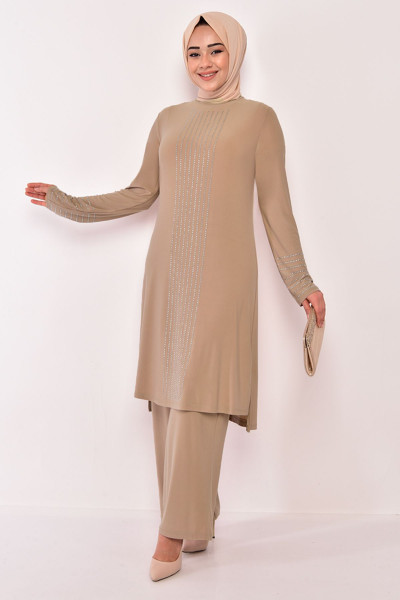 Taş Detay Kombin Vizon Asm2585