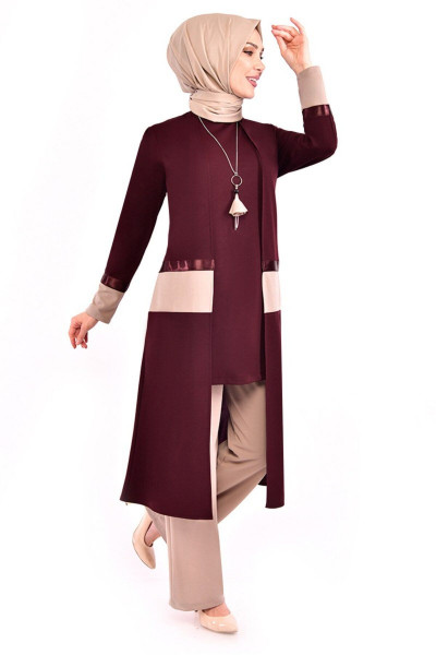 Kolyeli Kombin Bordo Asm2325