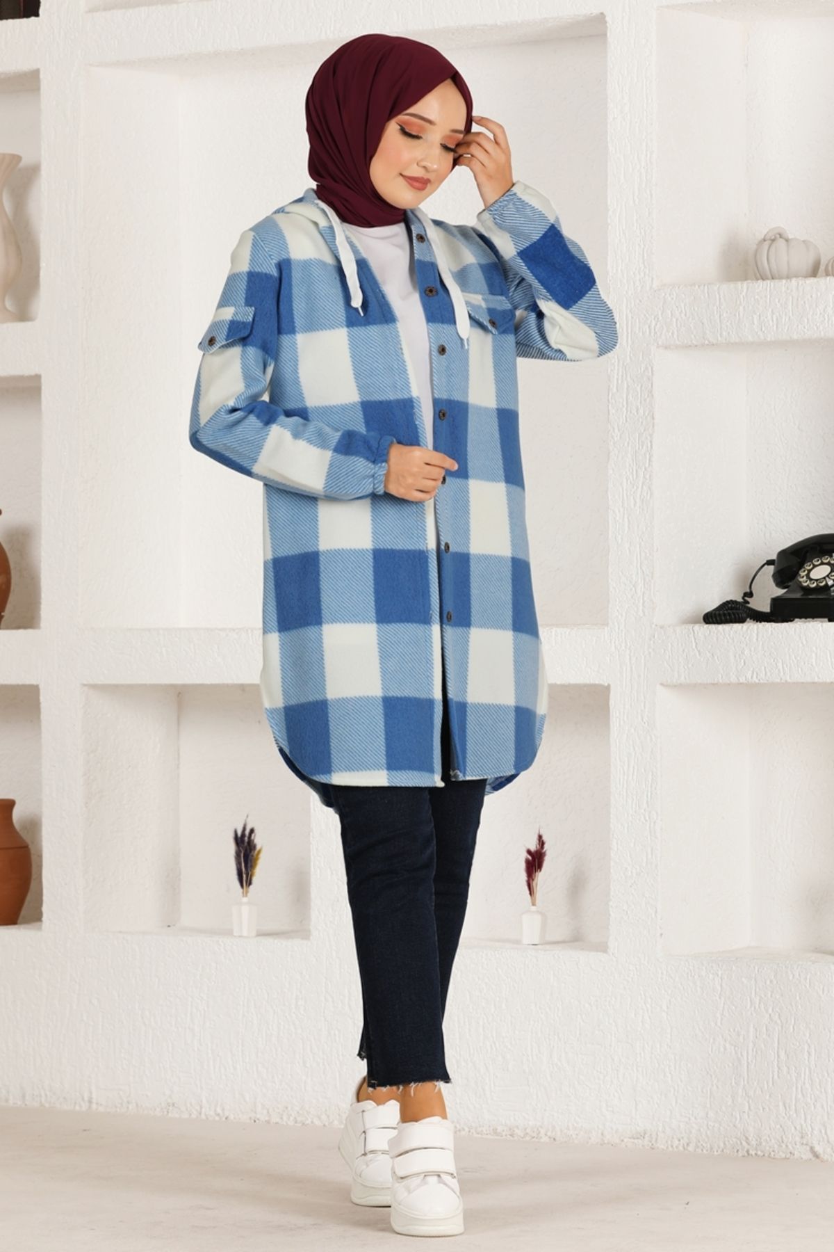 Kapüşonlu Triko Tunik HDL5150 İndigo Kapüşonlu Triko Tunik HDL5150 İndigo