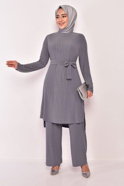 Taş Detay Kombin Gri Asm2585