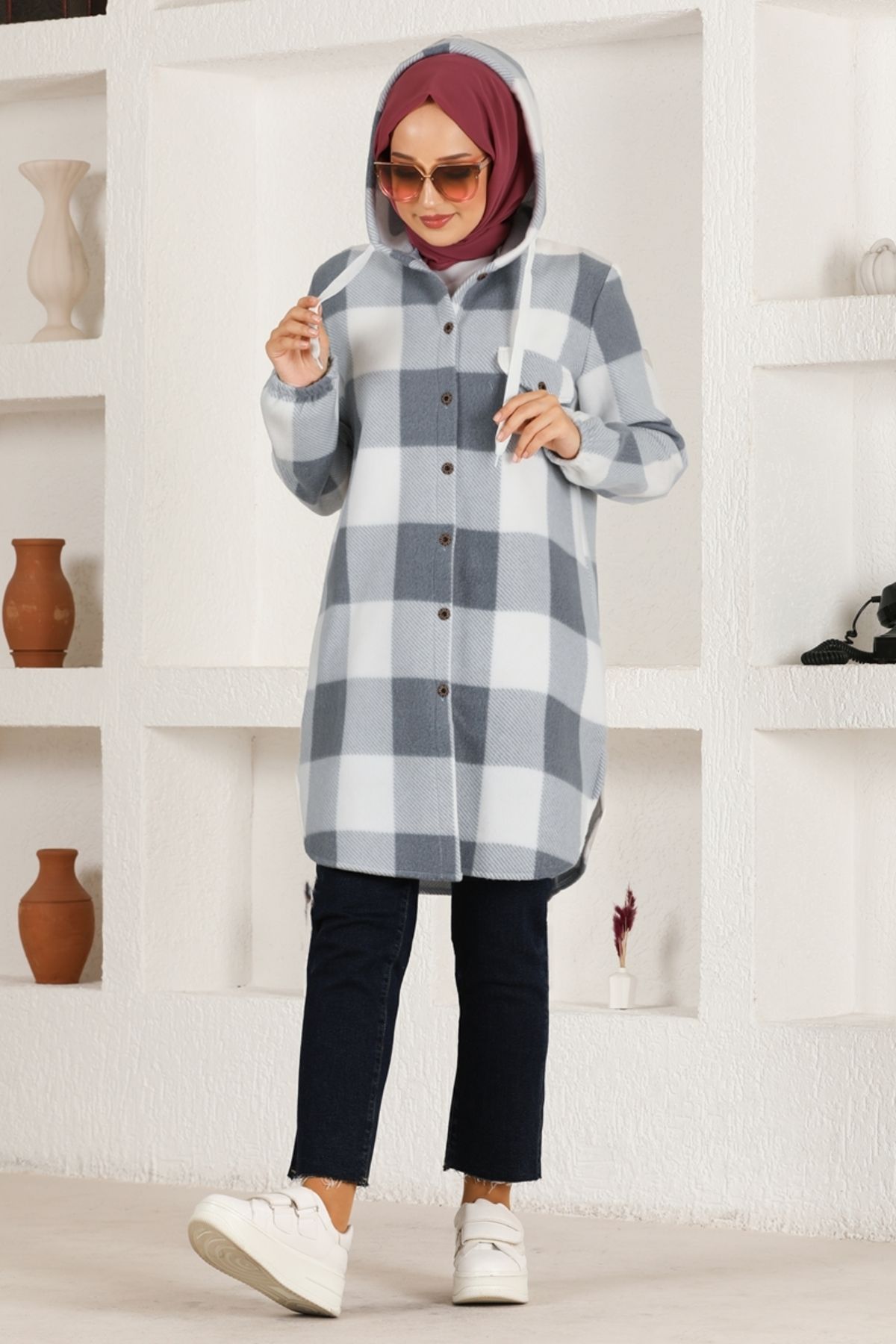 Kapüşonlu Triko Tunik HDL5150 Gri Kapüşonlu Triko Tunik HDL5150 Gri