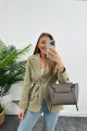 Premium Kalite Kemerli Astarlı Double Kalın Kumaş Blazer Ceket Haki Premium Kalite Kemerli Astarlı Double Kalın Kumaş Blazer Ceket Haki