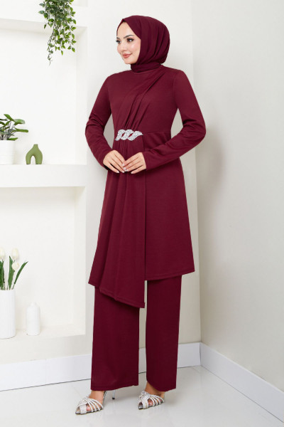 Kemeri Taş Detaylı Takım 269DVL897 Bordo