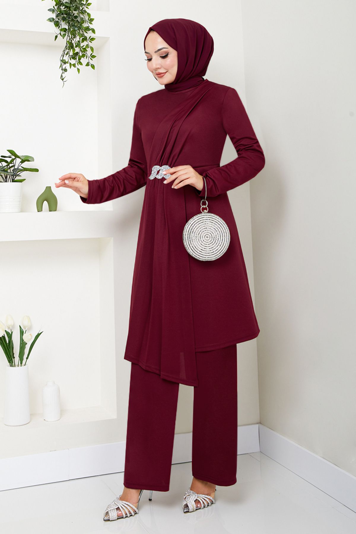 Kemeri Taş Detaylı Takım 269DVL897 Bordo Kemeri Taş Detaylı Takım 269DVL897 Bordo