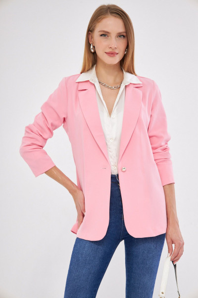 Kadın Toz Pembe Tek Düğmeli Ceket ARM-23Y001047