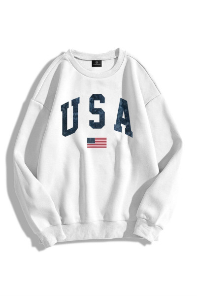 Unisex Usa Flag Bisiklet Yaka Sweatshirt Hoodie Unisex Usa Flag Bisiklet Yaka Sweatshirt Hoodie