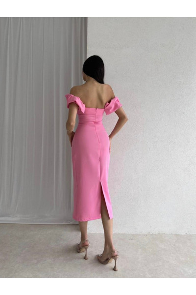 Pembe Fırfırlı Straplez Kalem Kesim Elbise Pembe Fırfırlı Straplez Kalem Kesim Elbise