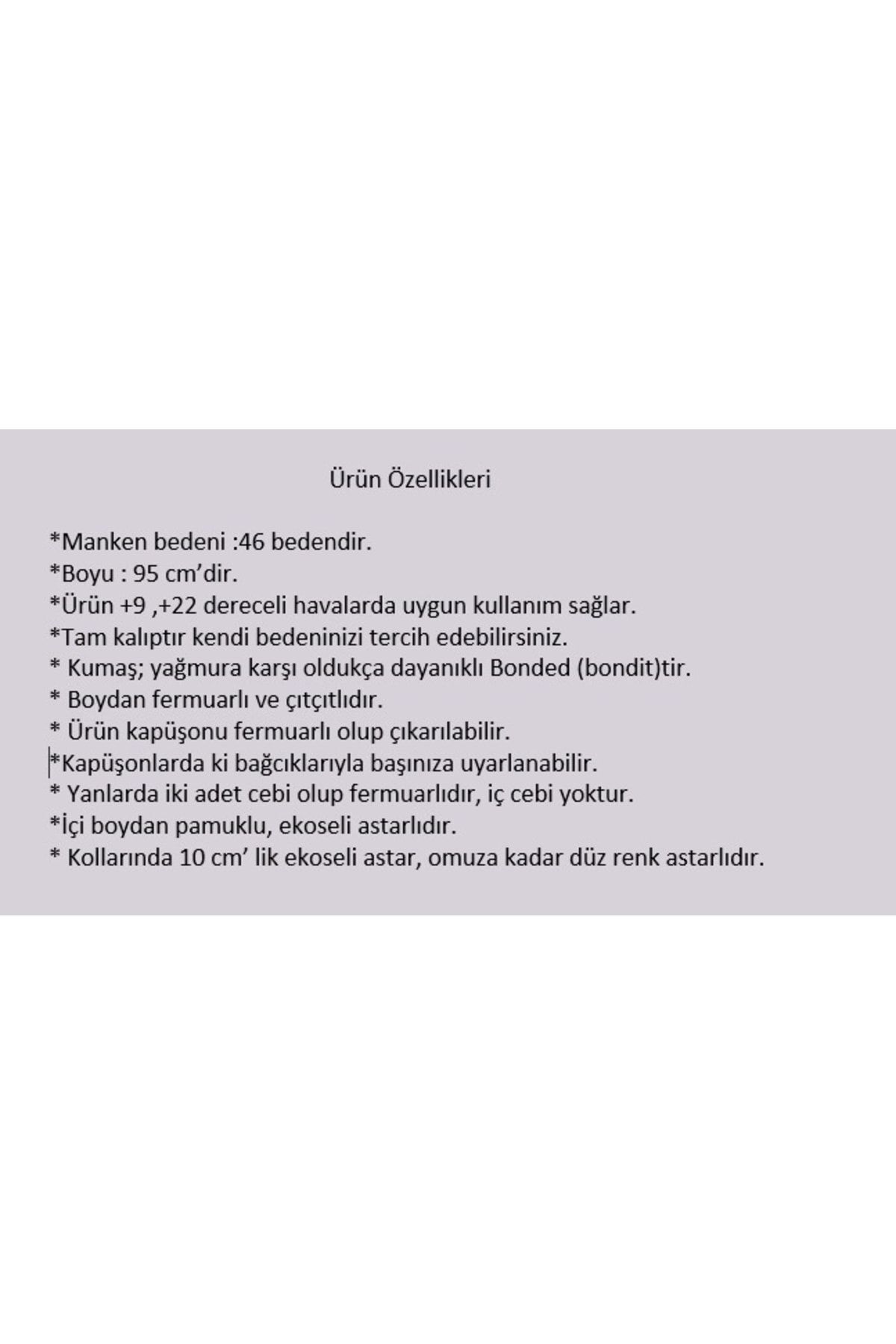 Suya Dayanıklı, Büyük Beden Trençkot, Kapüşonlu Trençkot, Bonded Kumaş, Ekoseli Trençkot, Siyah