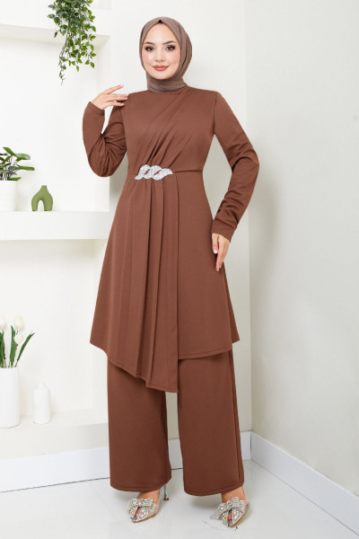 Kemeri Taş Detaylı Takım 269DVL897 Kahve