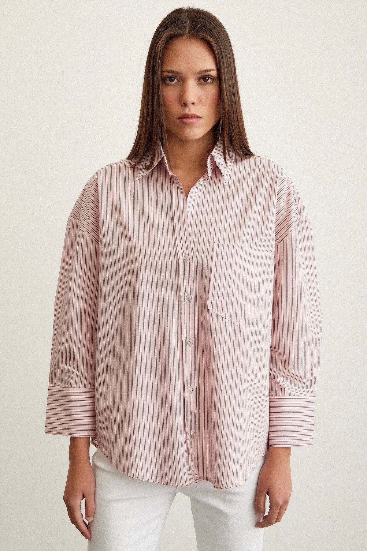 Oversize Çizgili Gömlek Pembe Oversize Çizgili Gömlek Pembe