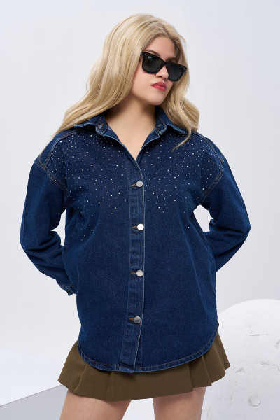 Taş Detaylı Oversize Jean Ceket, Kot Gömlek, Bol Kalıp Kot Ceket. Trend Taş Detaylı Oversize Jean Ceket, Kot Gömlek, Bol Kalıp Kot Ceket. Trend