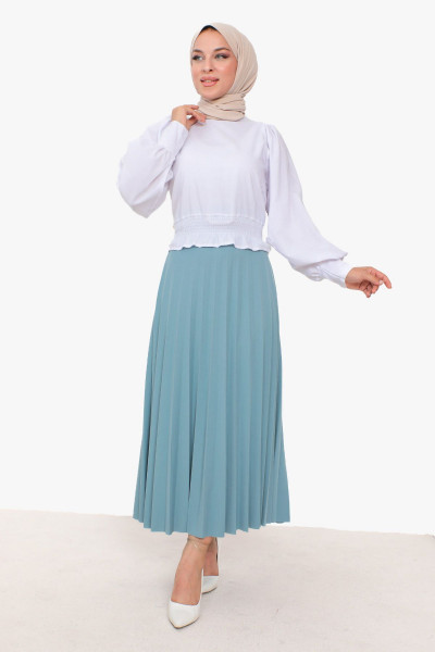 Kemerli Pileli Etek TSD230113 Turkuaz Kemerli Pileli Etek TSD230113 Turkuaz