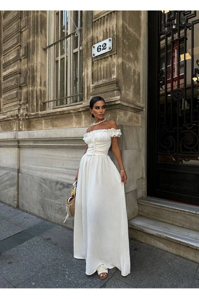 Korse Detaylı Uzun Helenistik Elbise