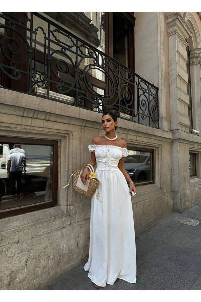 Korse Detaylı Uzun Helenistik Elbise