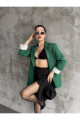 Kadın yeşil astarlı blazer ceket kol içi çizgili katlama detaylı Kadın yeşil astarlı blazer ceket kol içi çizgili katlama detaylı