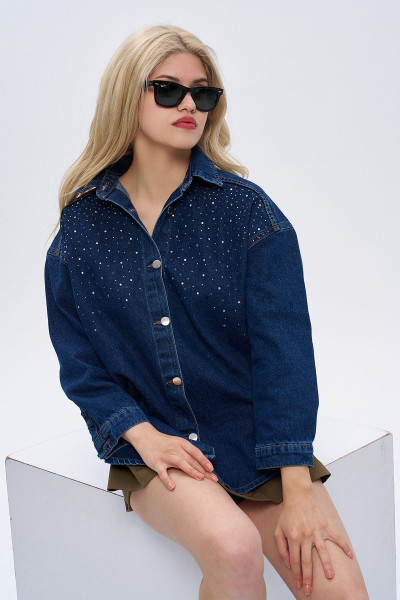 Taş Detaylı Oversize Jean Ceket, Kot Gömlek, Bol Kalıp Kot Ceket. Trend Taş Detaylı Oversize Jean Ceket, Kot Gömlek, Bol Kalıp Kot Ceket. Trend