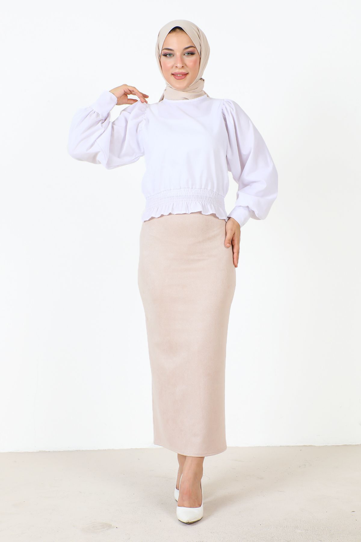 Süet Kalem Etek TSD0034 Bej Süet Kalem Etek TSD0034 Bej