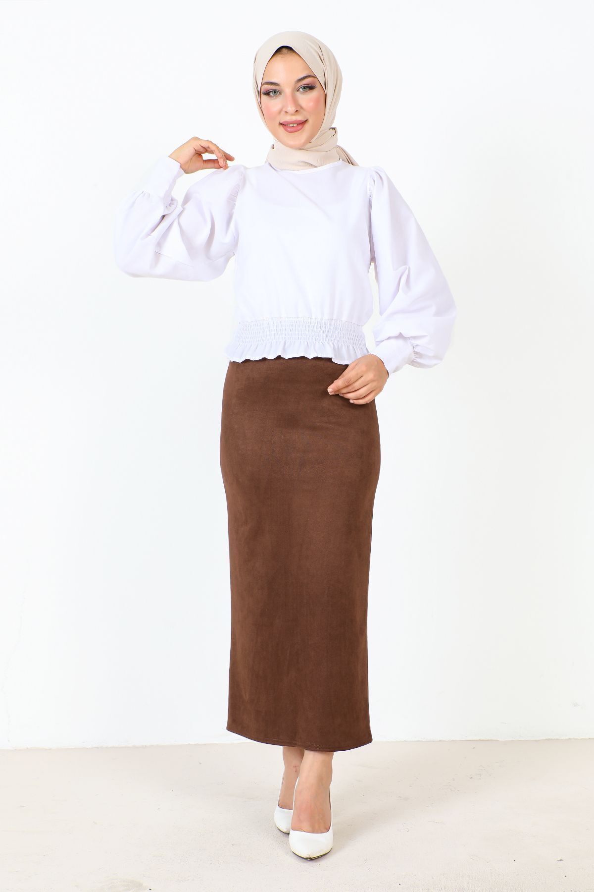 Süet Kalem Etek TSD0034 Kahverengi Süet Kalem Etek TSD0034 Kahverengi