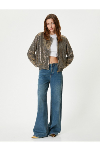 Tuba Ünsal X - Payetli Bomber Ceket Metalik Parlak