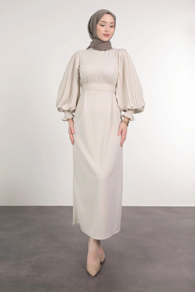 Kolları Balon Pilise Detaylı Tesettür Elbise