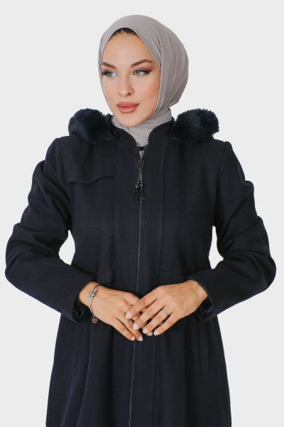Tam Boy Fermuarlı Kaşe Kaban TSD230913 Lacivert Tam Boy Fermuarlı Kaşe Kaban TSD230913 Lacivert