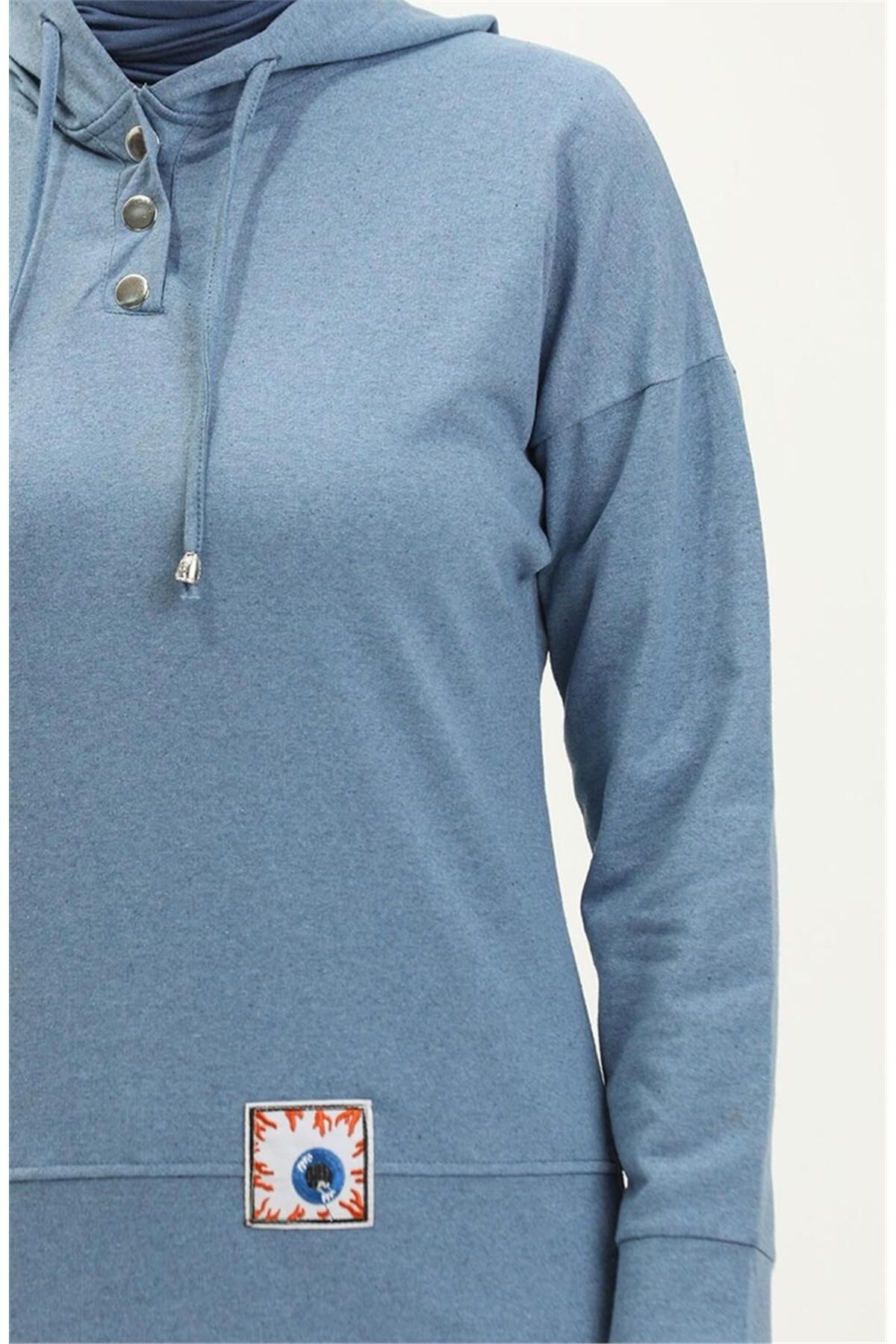Kapşonlu Çıtçıtlı Sade Basic İkili Eşofman Spor Takımı - 03036 - Mavi Kapşonlu Çıtçıtlı Sade Basic İkili Eşofman Spor Takımı - 03036 - Mavi