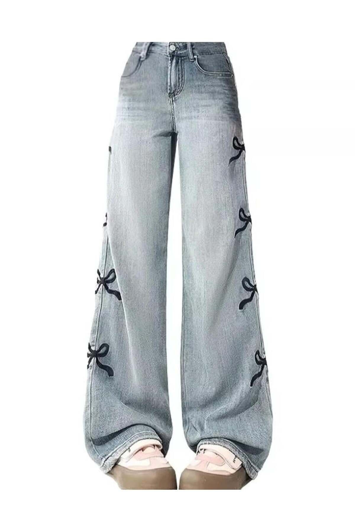 Y2k Ribbon Detail Bol Paça Yıkamalı Pantolon Jean Y2k Ribbon Detail Bol Paça Yıkamalı Pantolon Jean