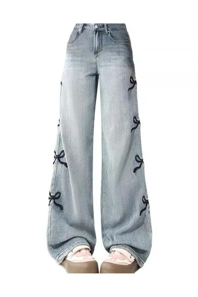 Y2k Ribbon Detail Bol Paça Yıkamalı Pantolon Jean Y2k Ribbon Detail Bol Paça Yıkamalı Pantolon Jean