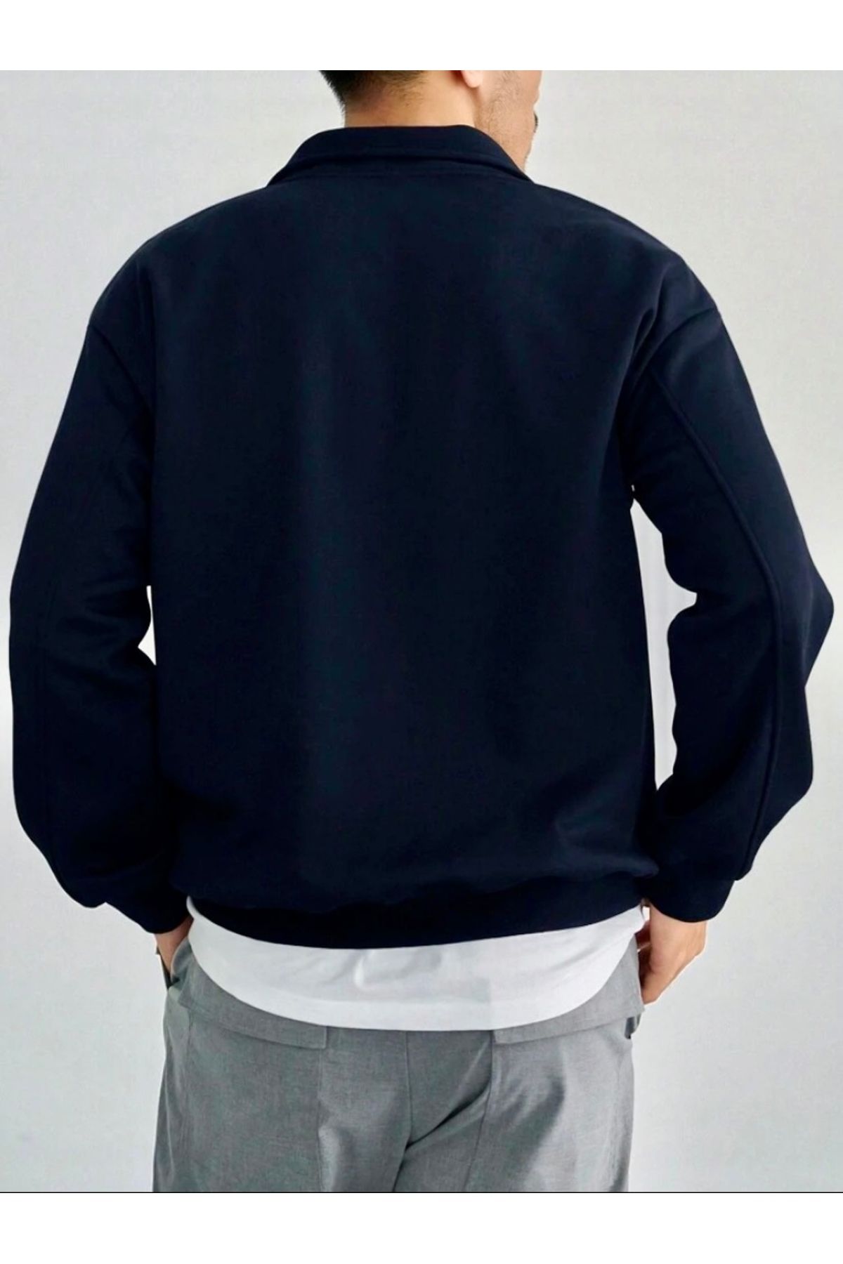 Lacivert Dik Yaka Yarım Fermuarlı Düz Kazak Sweatshirt Lacivert Dik Yaka Yarım Fermuarlı Düz Kazak Sweatshirt