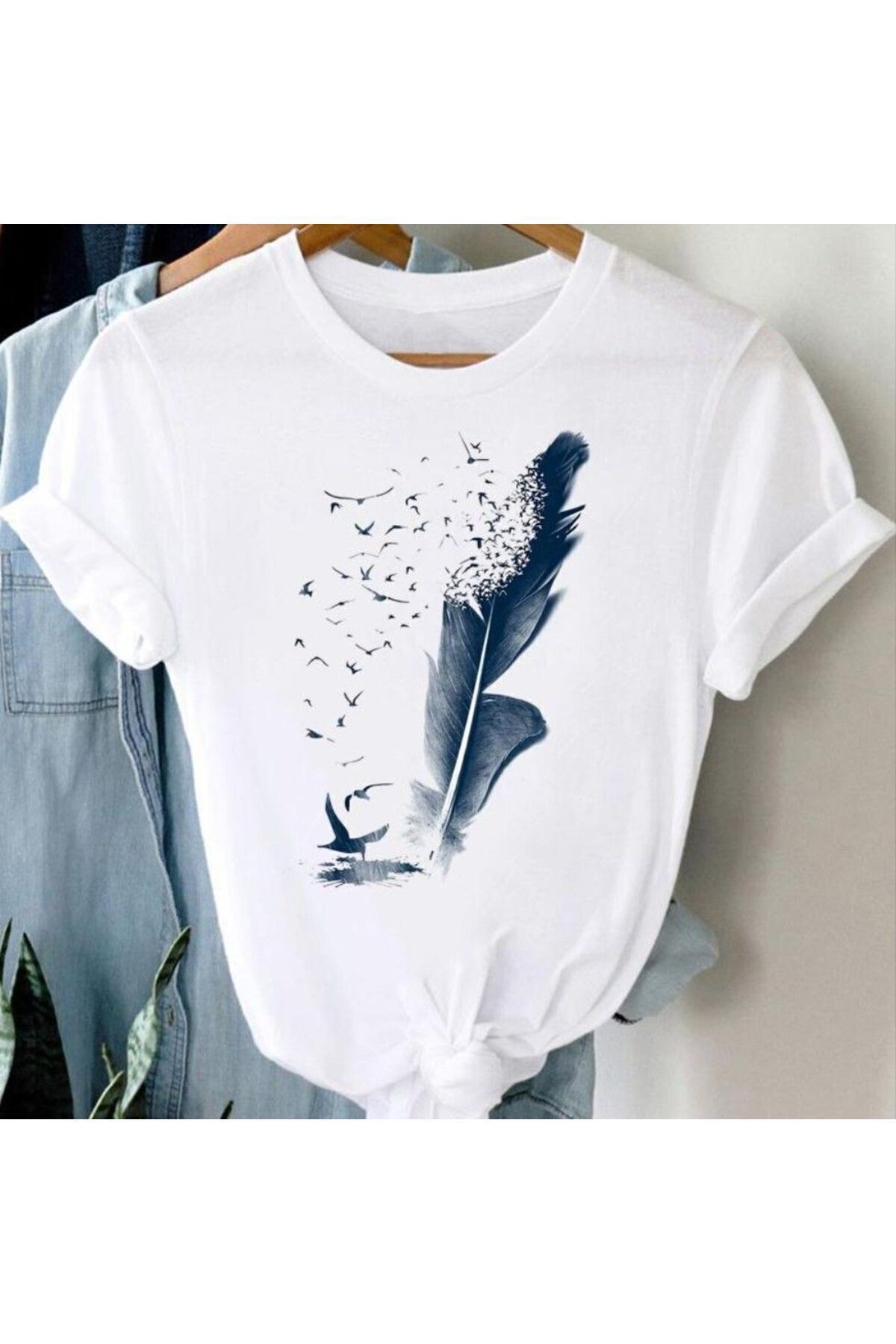 Trend Selection - Kuş Tasarım Baskılı, Oversize, Bisiklet Yaka, Kadın T-shirt Trend Selection - Kuş Tasarım Baskılı, Oversize, Bisiklet Yaka, Kadın T-shirt