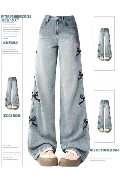 Y2k Ribbon Detail Bol Paça Yıkamalı Pantolon Jean Y2k Ribbon Detail Bol Paça Yıkamalı Pantolon Jean
