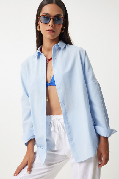 Oversize Basic Gömlek Gök Mavi Ldd0003