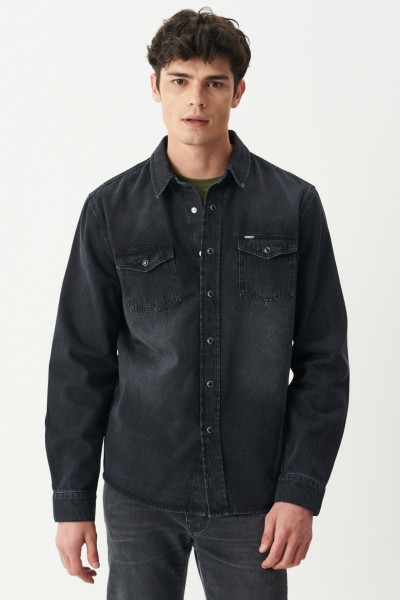 Regular Fit %100 Pamuk Antrasit Jean Kot Gömlek Regular Fit %100 Pamuk Antrasit Jean Kot Gömlek