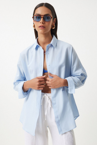 Oversize Basic Gömlek Gök Mavi Ldd0003