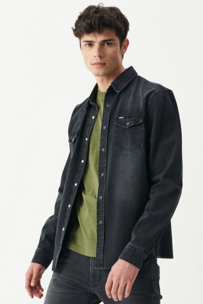 Regular Fit %100 Pamuk Antrasit Jean Kot Gömlek Regular Fit %100 Pamuk Antrasit Jean Kot Gömlek