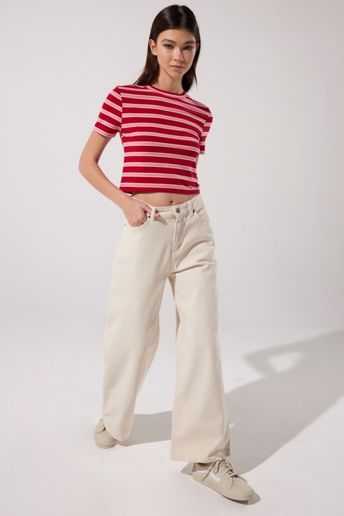 Stella A Line Fit Yüksek Bel Geniş Paça Ekru Esnek Jean Kot Pantolon Stella A Line Fit Yüksek Bel Geniş Paça Ekru Esnek Jean Kot Pantolon