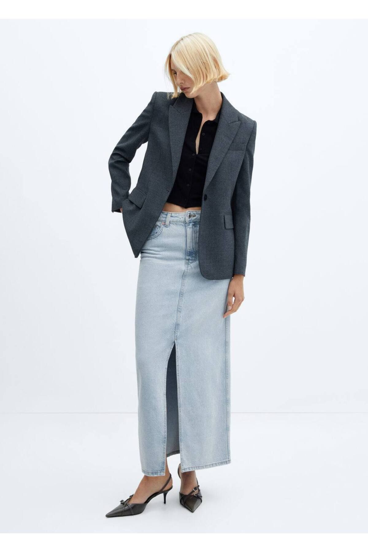 Yırtmaçlı denim etek