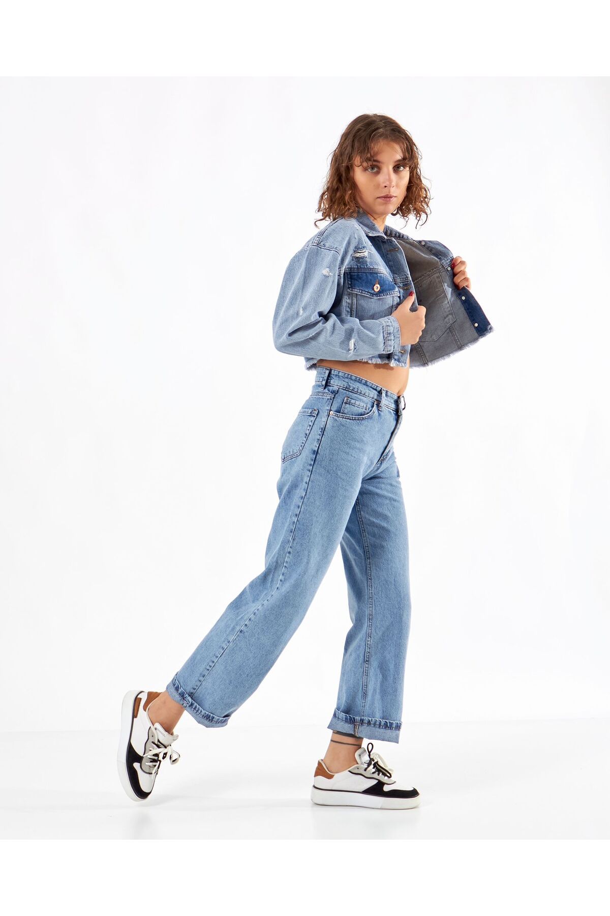 Püskül Detaylı Denim Crop Ceket