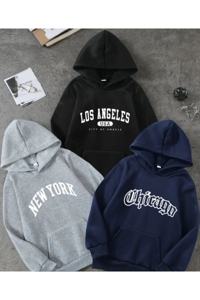 Unisex Üçlü Baskılı Oversize  Kapşonlu Sweatshirt Hoodie Unisex Üçlü Baskılı Oversize  Kapşonlu Sweatshirt Hoodie