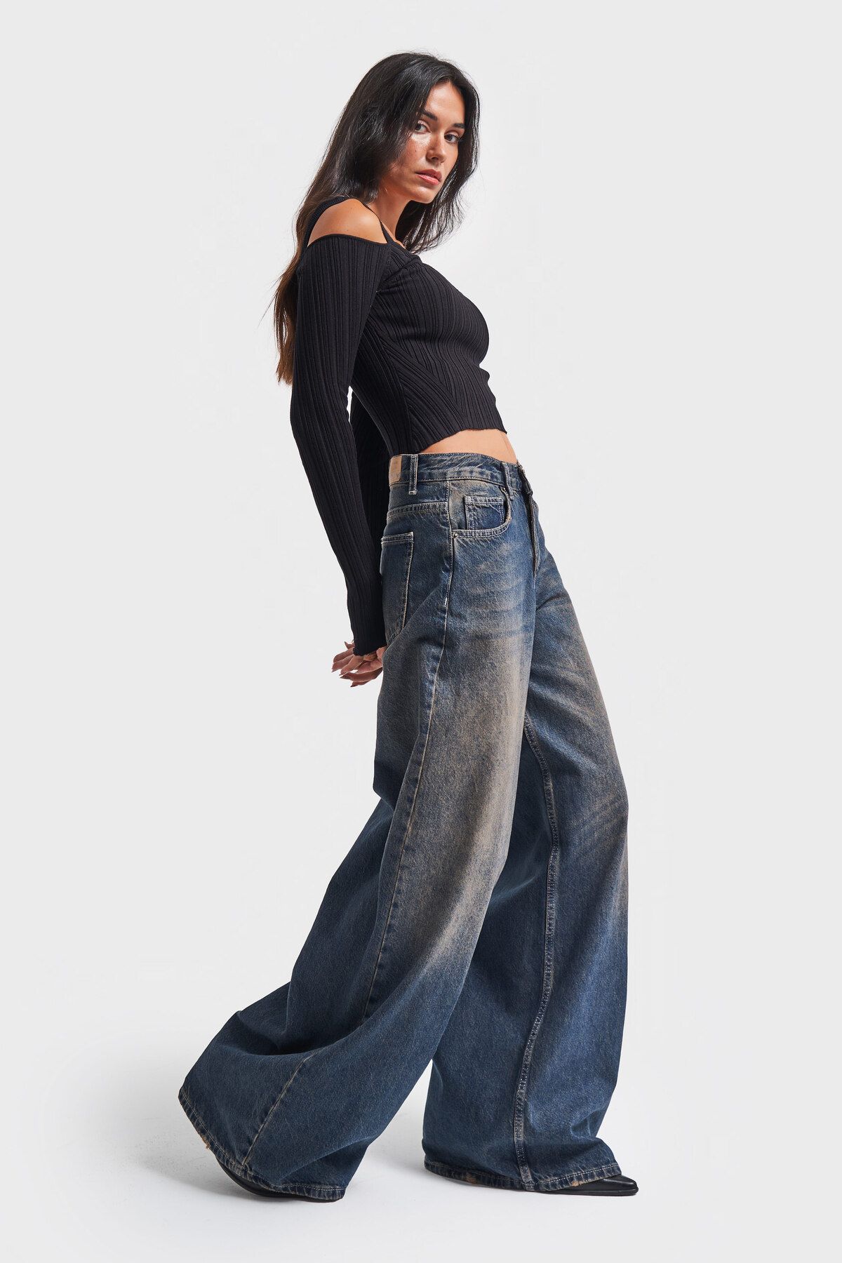 Kadın T Kot Rengi Palazzo Fit Bol Kesim Denim Kadın T Kot Rengi Palazzo Fit Bol Kesim Denim